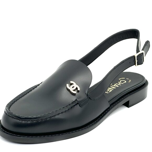 CHANEL 25P 2025 Crystal CC Logo Leather Slingback Flat Loafers Shoes Sandals - Picture 5 of 16